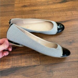 Tommy Hilfiger Ballet Flats Pin Stripe Black White Cap Toe Women’s 6.5 Classic